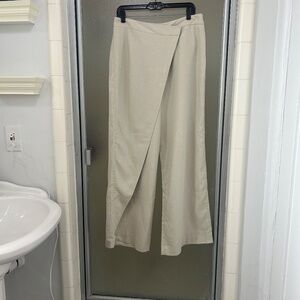 Zara Pareo Wrap Waist Linen Wide Leg Khaki Trouser Women's Pants